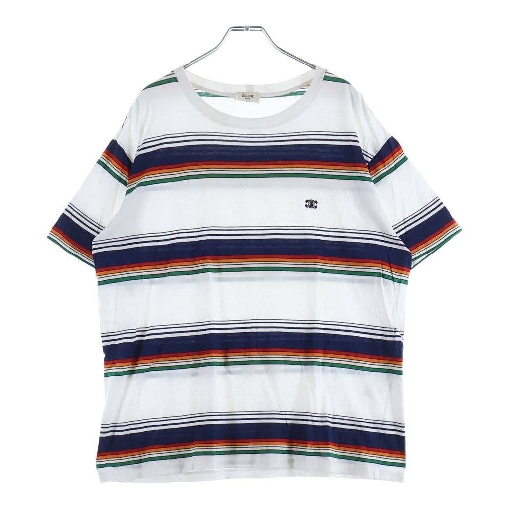 CELINE(セリーヌ) トリンオフ クルーネック半袖ボーダールーズカットソーTシャツ マルチカラー 2X04I807M.01MU