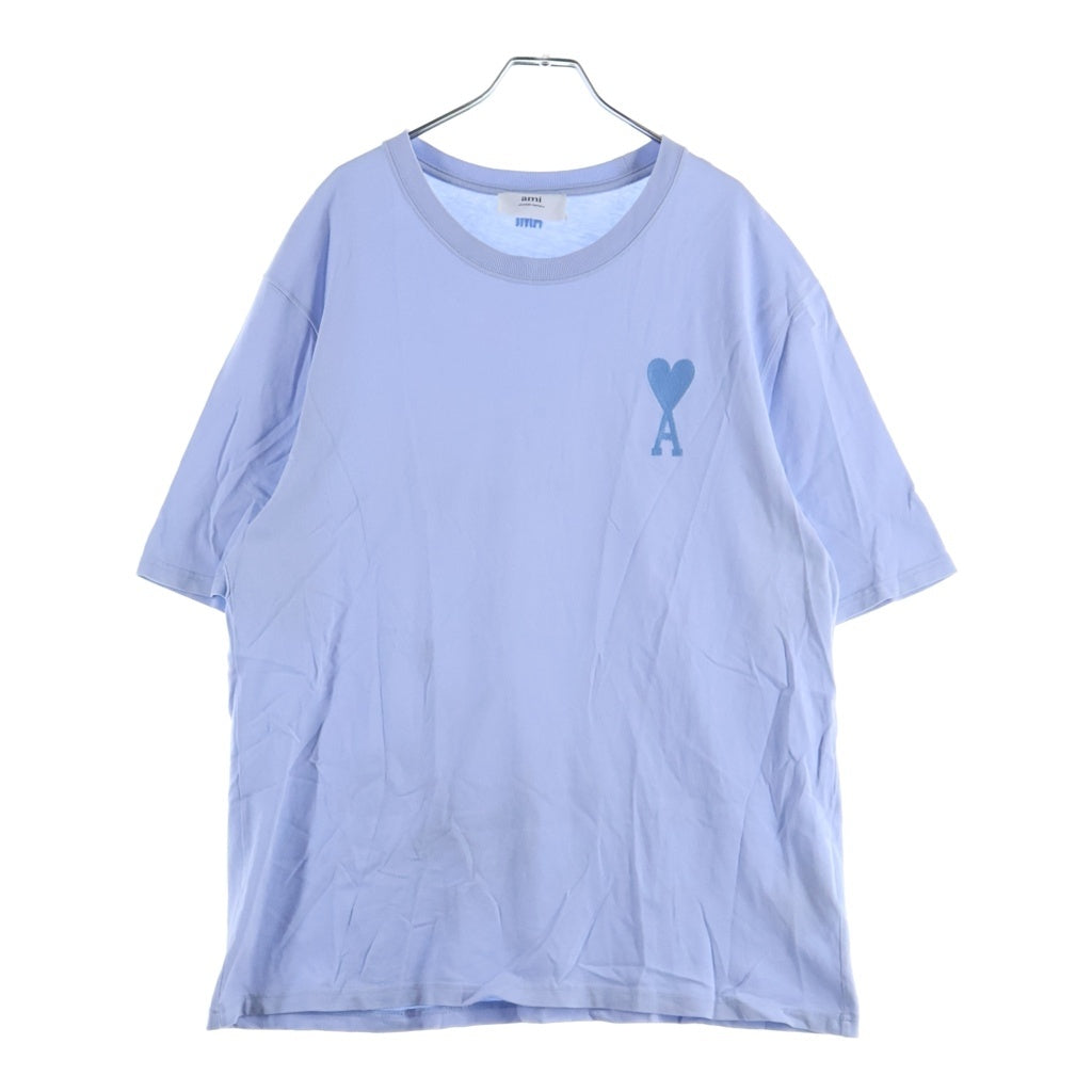 ami paris(アミパリス) 22SS フロントハートロゴ刺繍 クルーネック半袖カットソーTシャツ ブルー E22UTS002.726