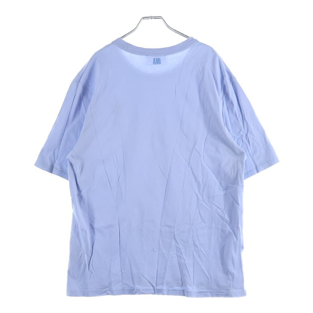 ami paris(アミパリス) 22SS フロントハートロゴ刺繍 クルーネック半袖カットソーTシャツ ブルー E22UTS002.726