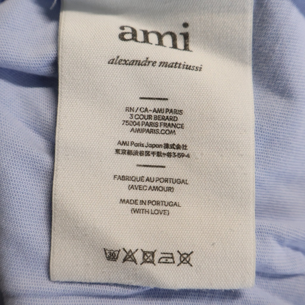ami paris(アミパリス) 22SS フロントハートロゴ刺繍 クルーネック半袖カットソーTシャツ ブルー E22UTS002.726