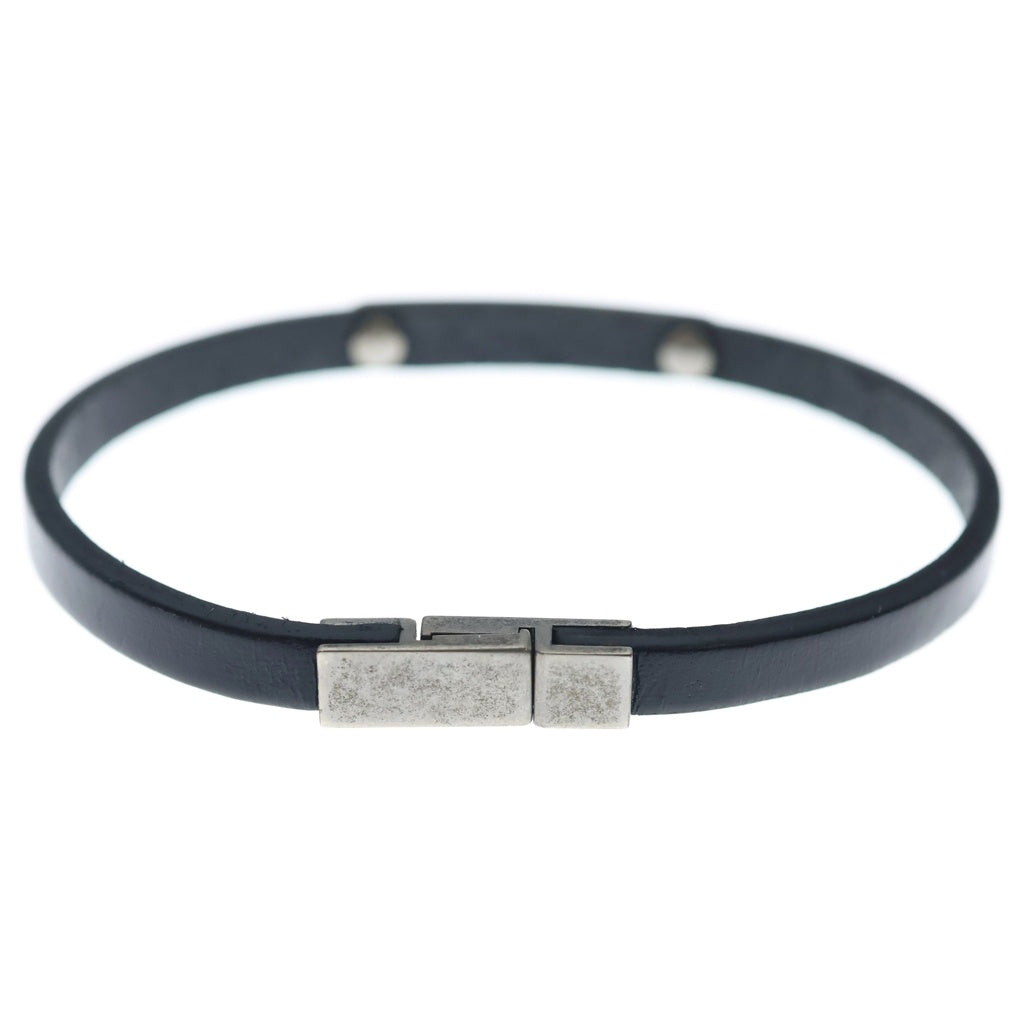 SAINT LAURENT PARIS(サンローランパリ) IDプレートブレスレット レザーブレスレット シルバー/ブラック