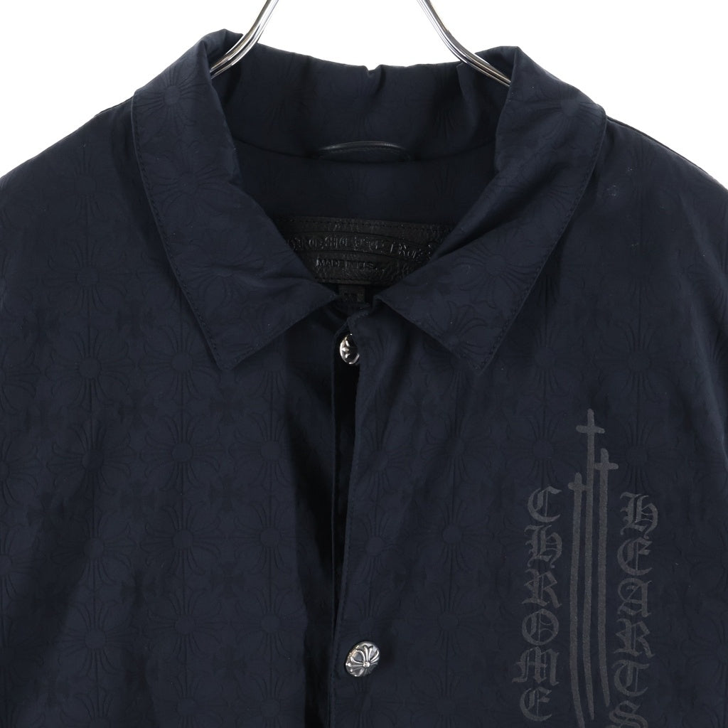CHROME HEARTS(クロムハーツ) RIGGINS FBRC 英字プリント クロスボールボタン付き/総柄CHプラスプリント ナイロンコーチジャケット ブラック