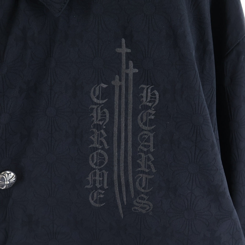 CHROME HEARTS(クロムハーツ) RIGGINS FBRC 英字プリント クロスボールボタン付き/総柄CHプラスプリント ナイロンコーチジャケット ブラック