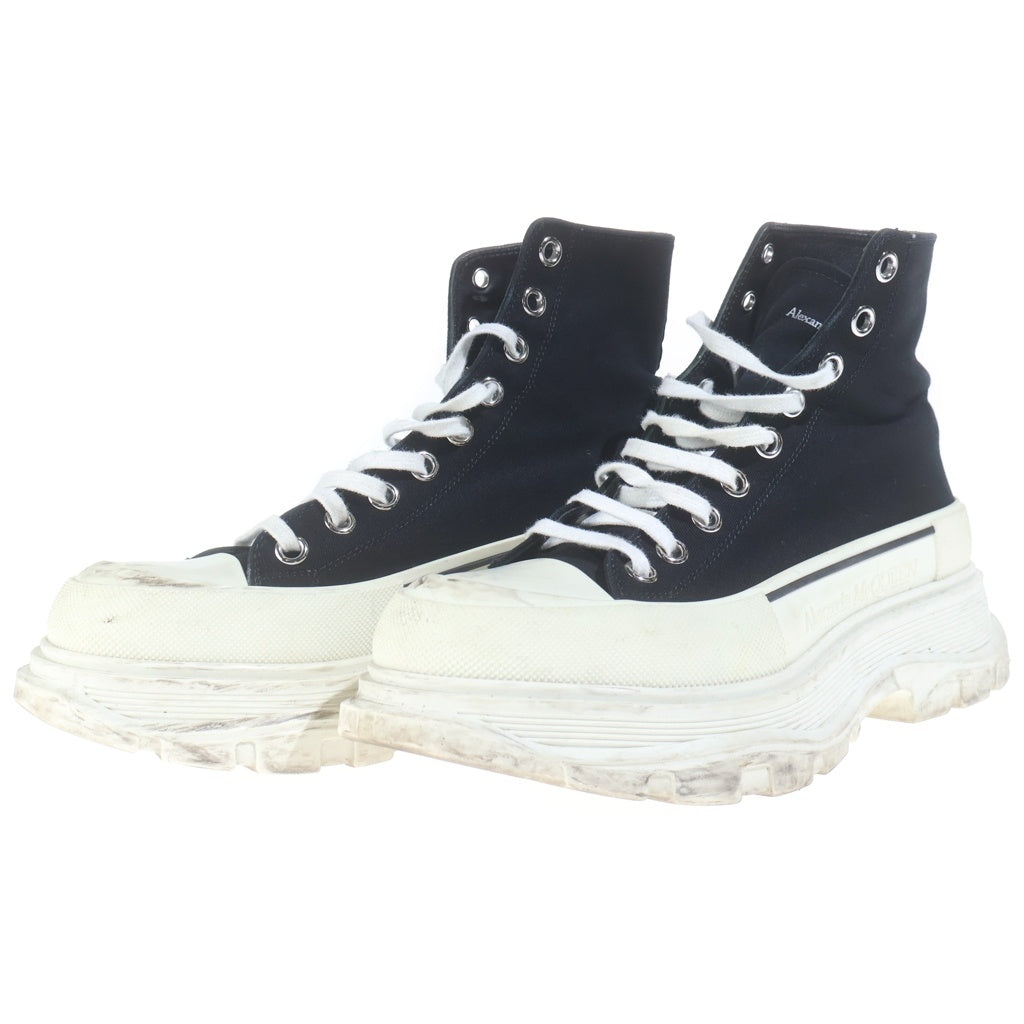 Alexander McQueen(アレキサンダーマックイーン) トレッドスリック チャンキーソールキャンバスレザーハイカットスニーカー ブラック/ホワイト 604254