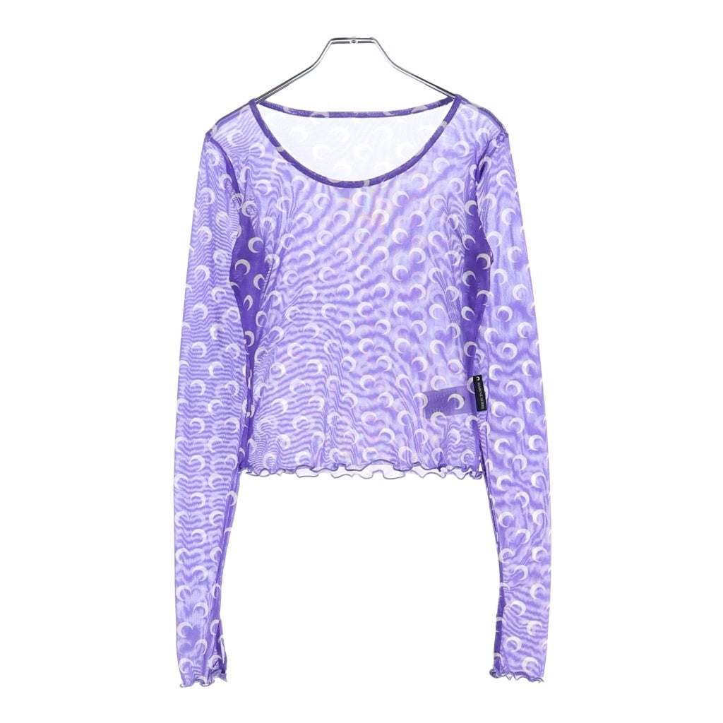 MARINE SERRE(マリーン セル) Recycled Moon Mesh Crop Top Lavender ムーン メッシュ クロップド ロングスリーブTシャツ パープル レディース