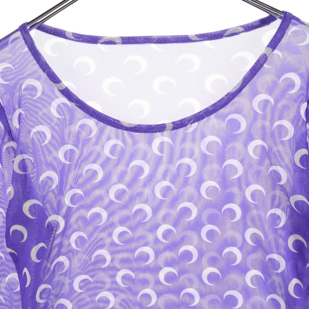 MARINE SERRE(マリーン セル) Recycled Moon Mesh Crop Top Lavender ムーン メッシュ クロップド ロングスリーブTシャツ パープル レディース