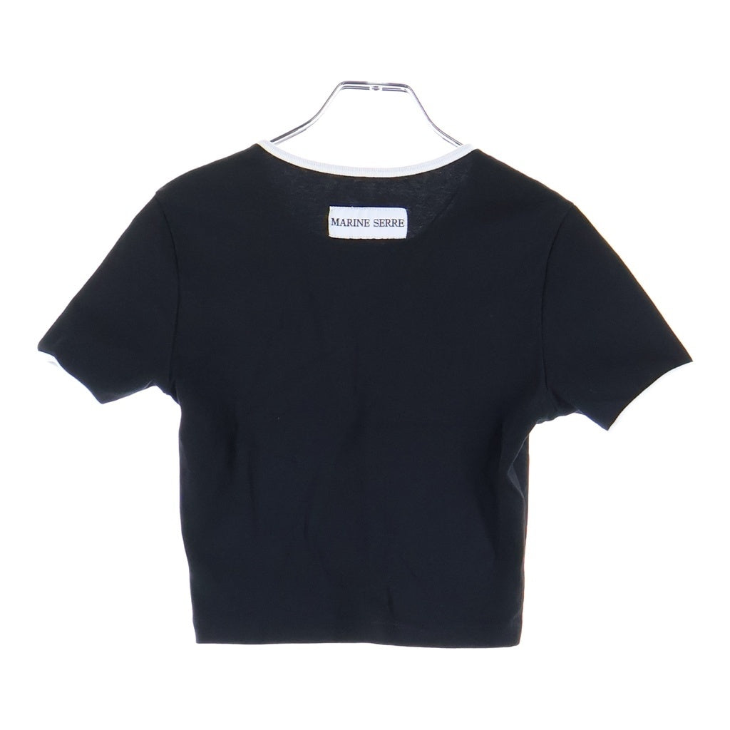 MARINE SERRE(マリーン セル) Moon Logo Bicolor ムーンロゴ リンガーT 半袖Tシャツ カットソー ブラック/ホワイト レディース