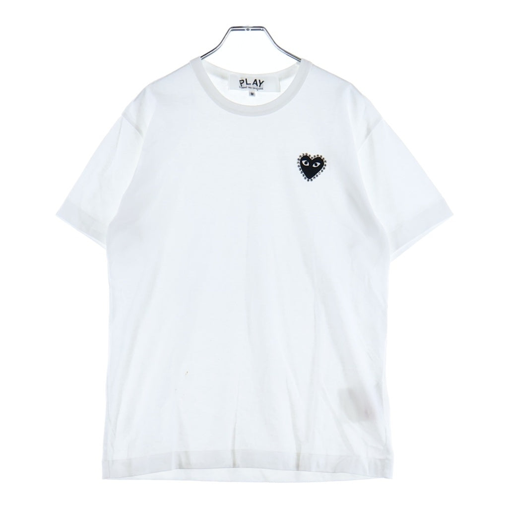 COMME des GARCONS(コムデギャルソン) ロゴパッチ ラインストーン装飾 クルーネック半袖Tシャツ ホワイト AX-T801