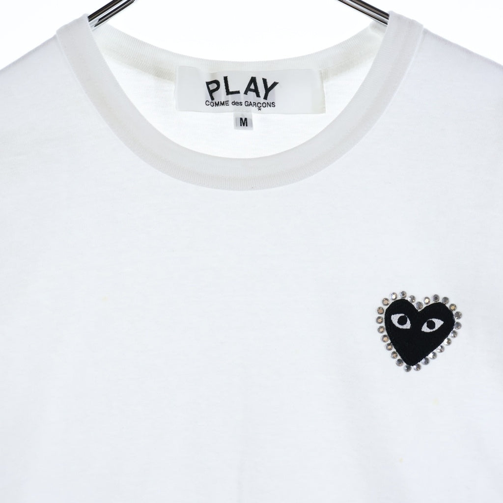 COMME des GARCONS(コムデギャルソン) ロゴパッチ ラインストーン装飾 クルーネック半袖Tシャツ ホワイト AX-T801