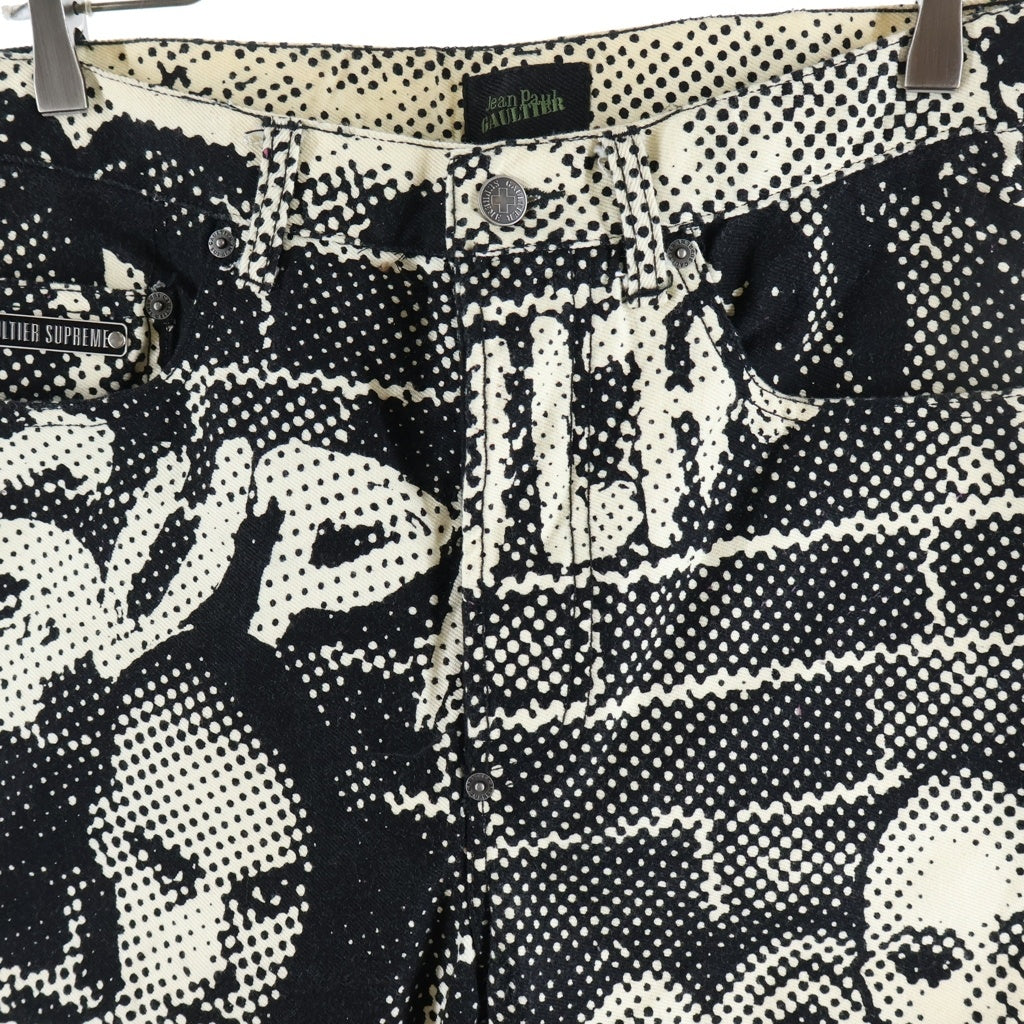 SUPREME(シュプリーム) 19SS ×Jean Paul Gaultier Fuck Racism ジョンポールゴルチエ プリントデザイン ストレートデニムパンツ ホワイト/ブラック