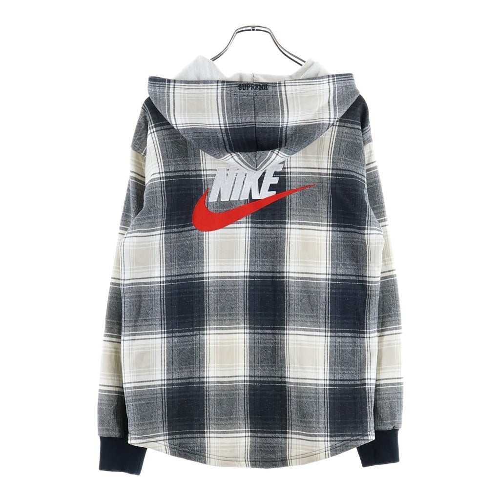 SUPREME(シュプリーム) 18AW ×NIKE Plaid Hooded Sweat Shirt ナイキ フロント刺繍 フーデット長袖チェックシャツ ブラック/ホワイト AR5572-010