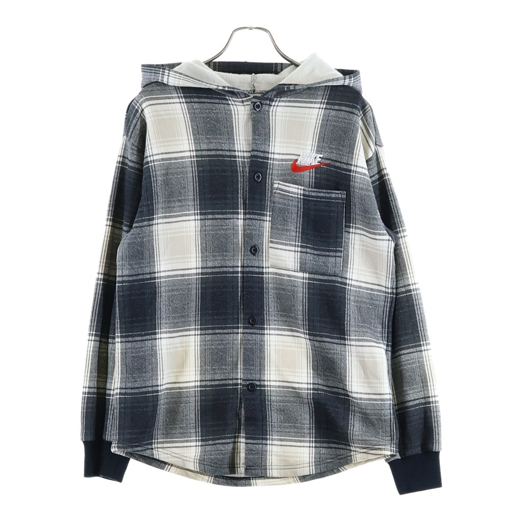 SUPREME(シュプリーム) 18AW ×NIKE Plaid Hooded Sweat Shirt ナイキ フロント刺繍 フーデット長袖チェックシャツ ブラック/ホワイト AR5572-010