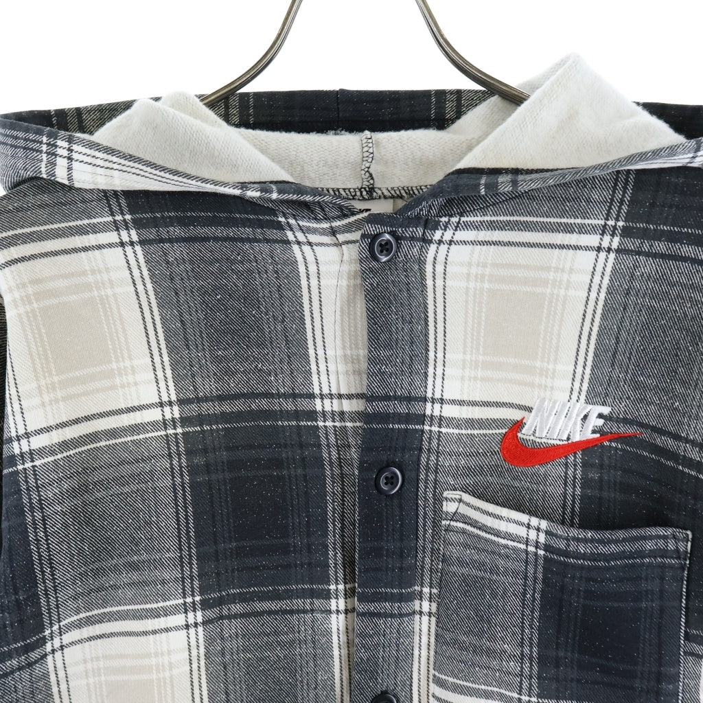 SUPREME(シュプリーム) 18AW ×NIKE Plaid Hooded Sweat Shirt ナイキ フロント刺繍 フーデット長袖チェックシャツ ブラック/ホワイト AR5572-010