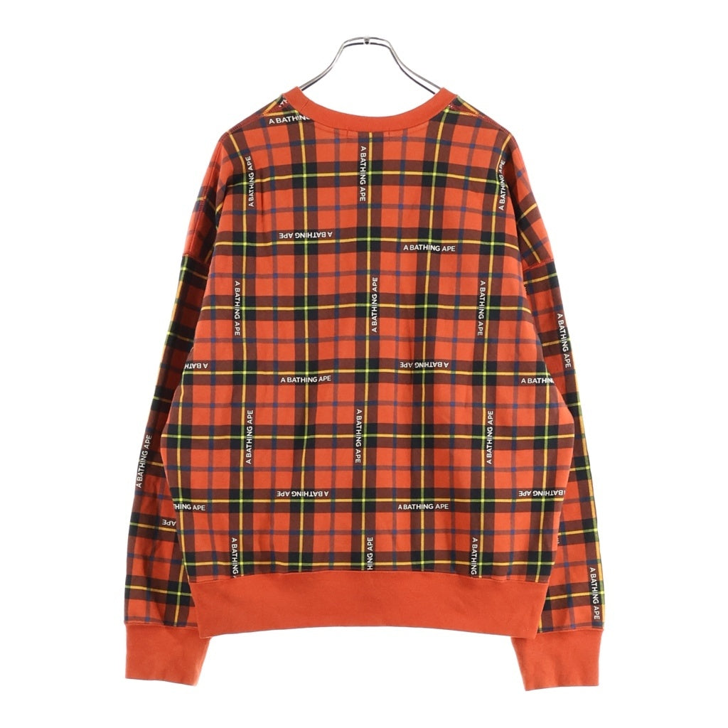 A BATHING APE(アベイシングエイプ) LOGO CHECK LOOSEFIT CREWNECK ロゴチェック ルーズフィット クルーネックスウェットトレーナー レッド 001SW1301002M