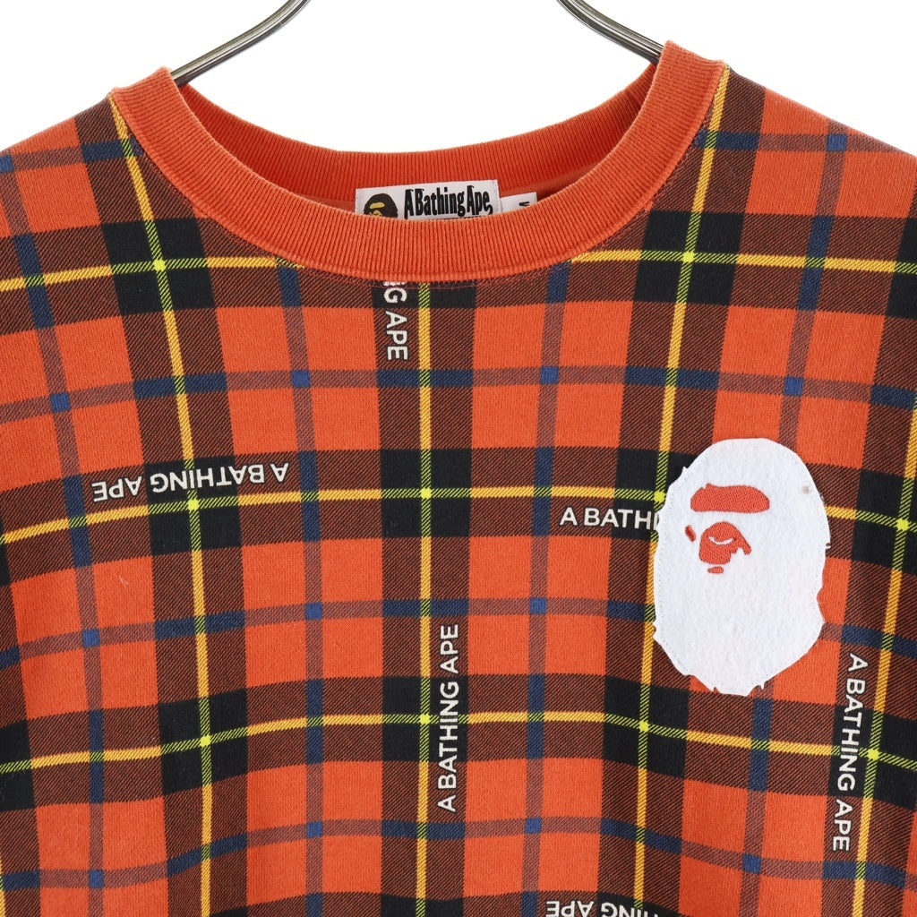 A BATHING APE(アベイシングエイプ) LOGO CHECK LOOSEFIT CREWNECK ロゴチェック ルーズフィット クルーネックスウェットトレーナー レッド 001SW1301002M