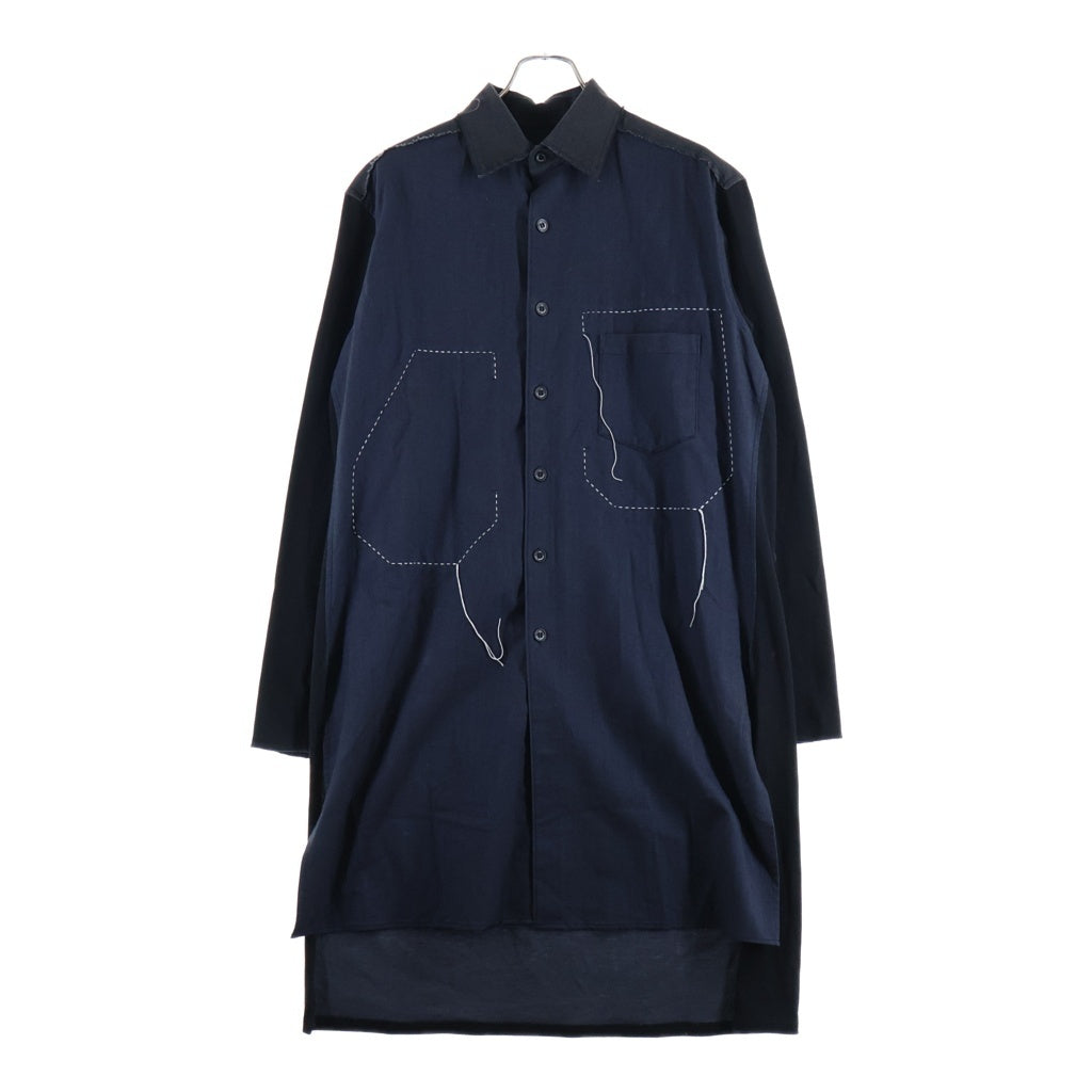 Y-3(ワイスリー) 素材切り替え 長袖ロングシャツ ブルー/ブラック DP0567