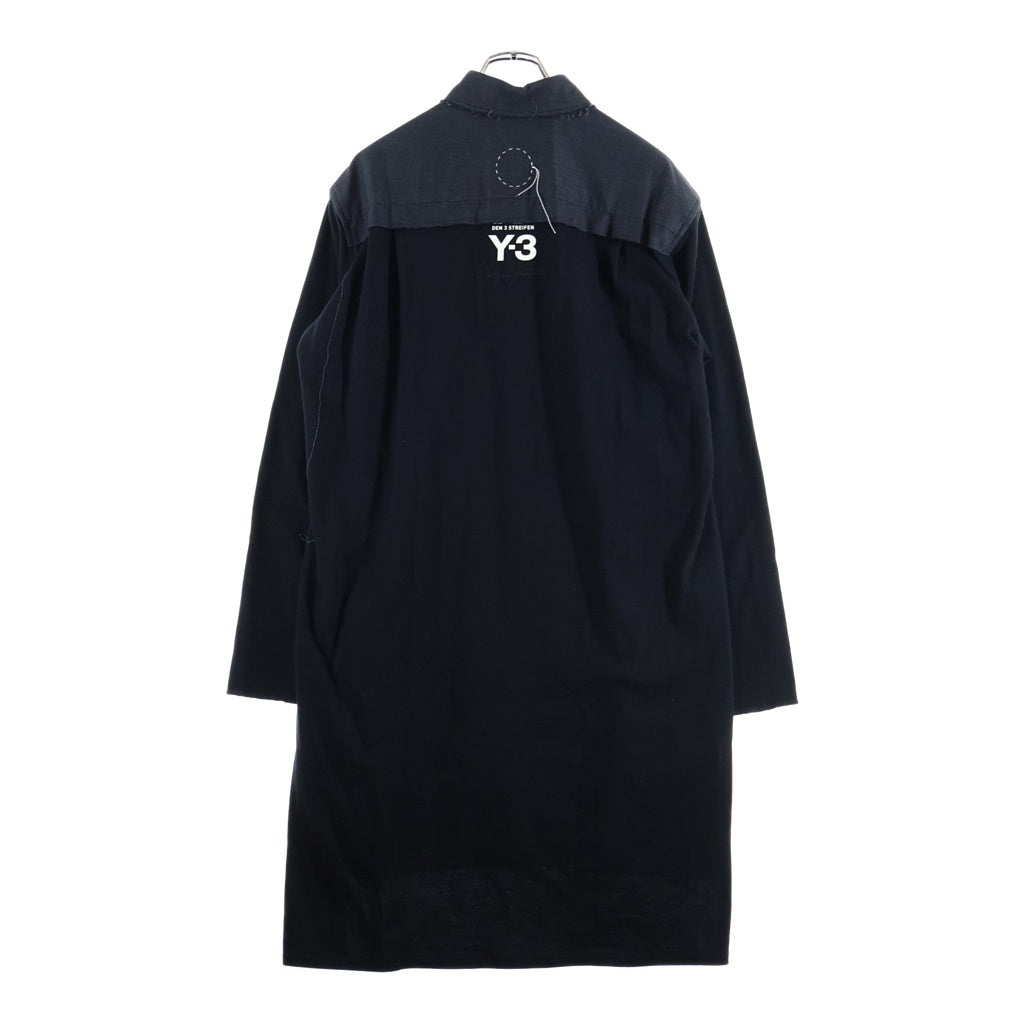 Y-3(ワイスリー) 素材切り替え 長袖ロングシャツ ブルー/ブラック DP0567