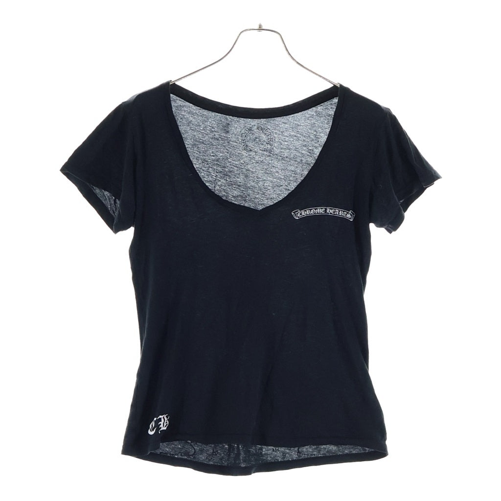 CHROME HEARTS(クロムハーツ) バックスクロールラベルプリント Vネック半袖Tシャツカットソー ブラック