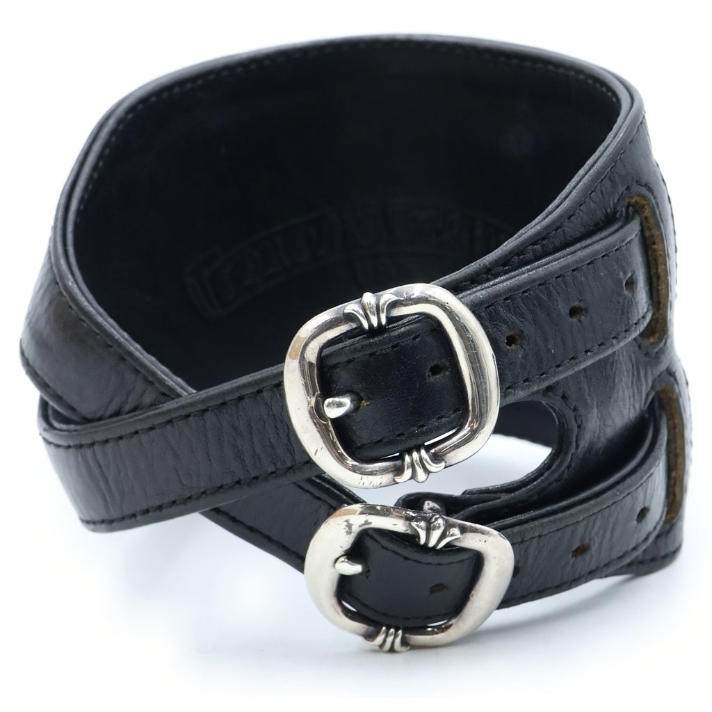 CHROME HEARTS(クロムハーツ) DOUBLE RR ダブルロックンロール レザーブレスレッド ブラック/シルバー