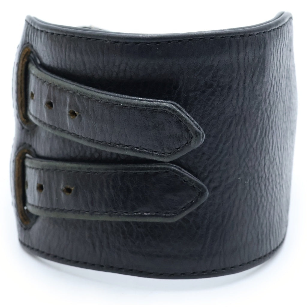 CHROME HEARTS(クロムハーツ) DOUBLE RR ダブルロックンロール レザーブレスレッド ブラック/シルバー