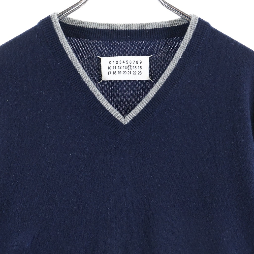 Maison Margiela(メゾンマルジェラ) ここのえ Vネックセーター バイカラーニット ネイビー/グレー