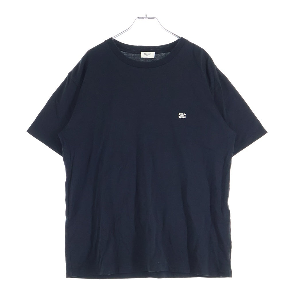 CELINE(セリーヌ) トリオンフ エンブロイダリー ワンポイントロゴ刺繍 クルーネック半袖Tシャツカットソー ブラック 2X04I671Q