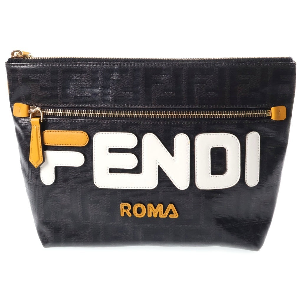FENDI(フェンディ) ×FILA FENDI MANIA フィラ ナイロンショルダーバッグ クラッチバック ブラック/イエロー レディース