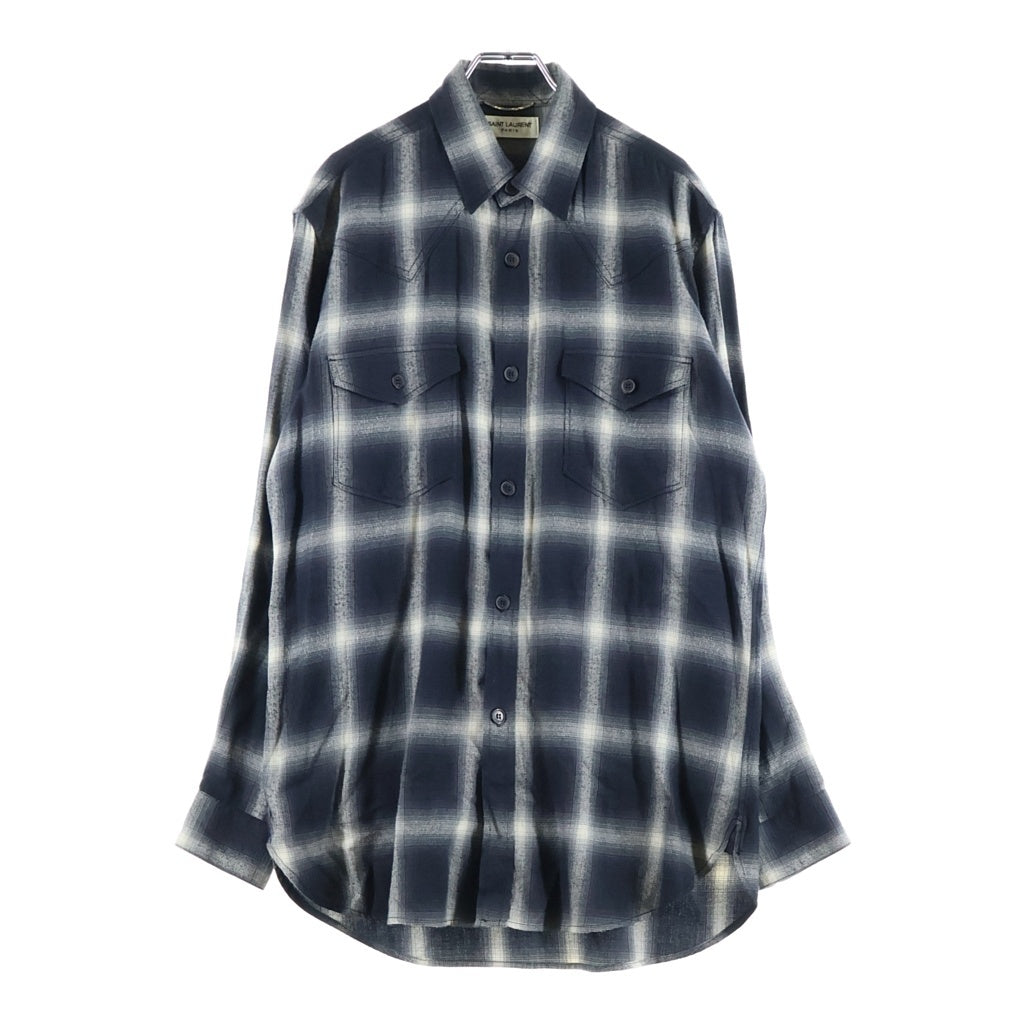 SAINT LAURENT PARIS(サンローランパリ) 15AW オンブレチェック長袖シャツ ブラック 396678 Y942I