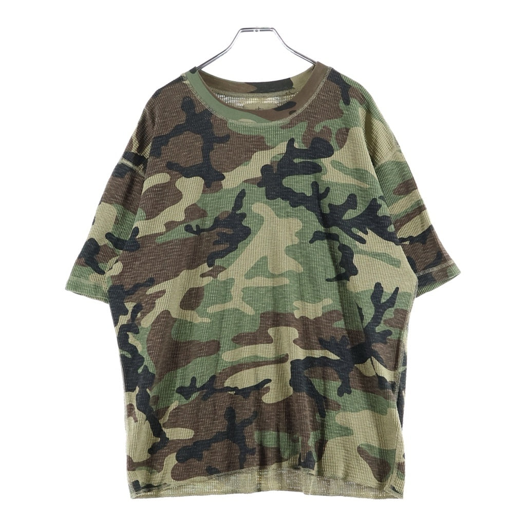 STUSSY(ステューシー) DYED SS THERMAL CAMO カモ柄ワッフルニットTシャツ 迷彩カットソー グリーン/ブラウン 1140368