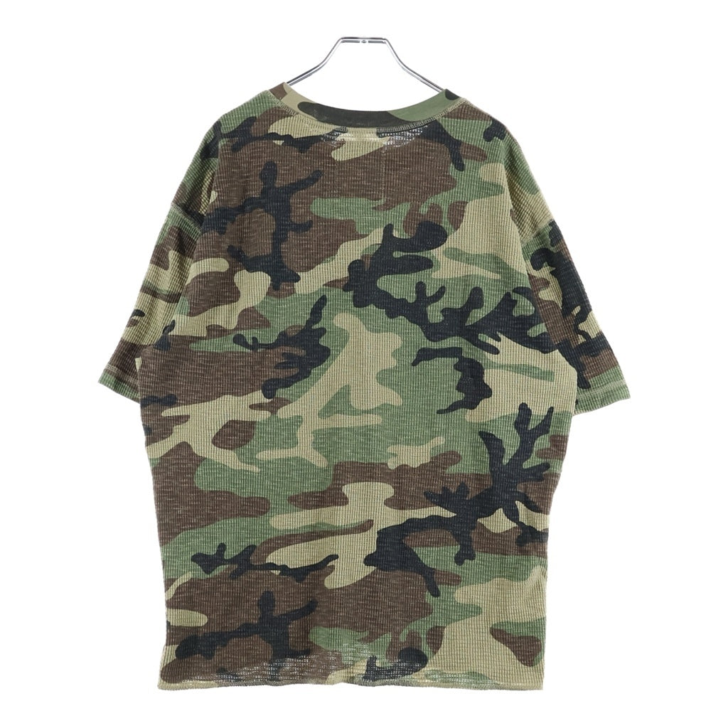 STUSSY(ステューシー) DYED SS THERMAL CAMO カモ柄ワッフルニットTシャツ 迷彩カットソー グリーン/ブラウン 1140368