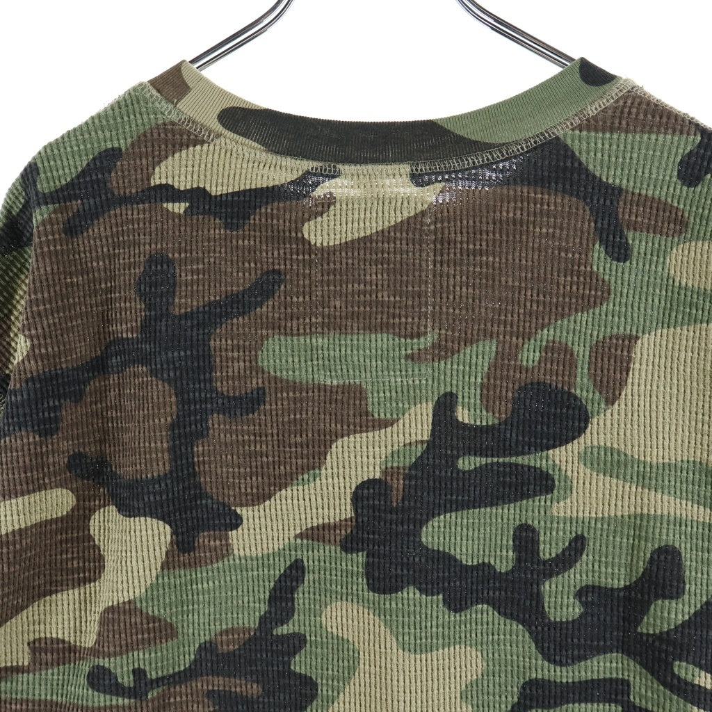 STUSSY(ステューシー) DYED SS THERMAL CAMO カモ柄ワッフルニットTシャツ 迷彩カットソー グリーン/ブラウン 1140368