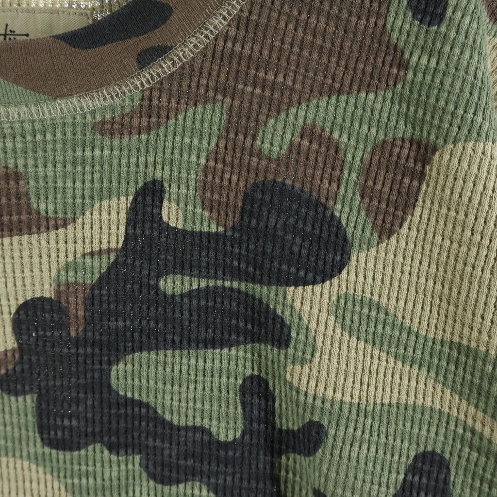 STUSSY(ステューシー) DYED SS THERMAL CAMO カモ柄ワッフルニットTシャツ 迷彩カットソー グリーン/ブラウン 1140368