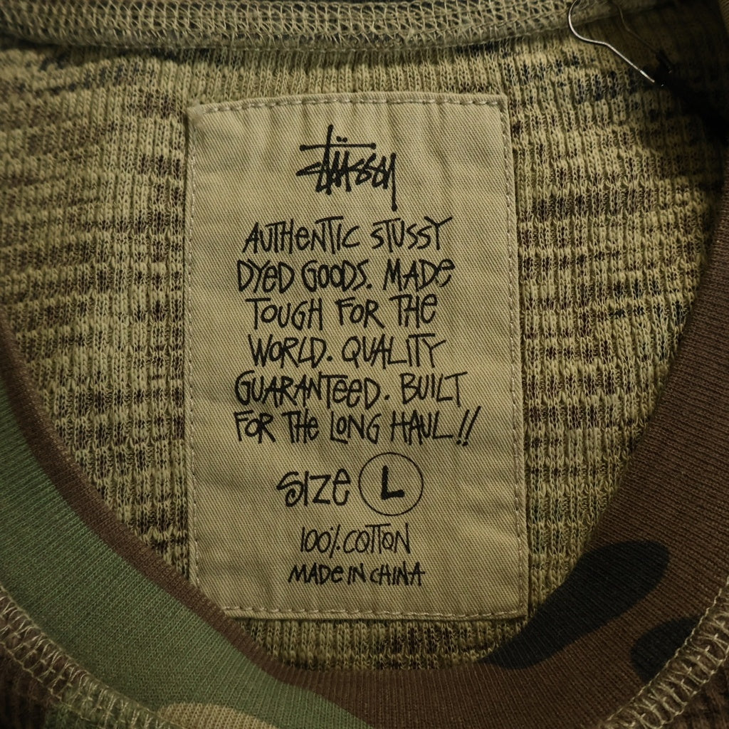 STUSSY(ステューシー) DYED SS THERMAL CAMO カモ柄ワッフルニットTシャツ 迷彩カットソー グリーン/ブラウン 1140368