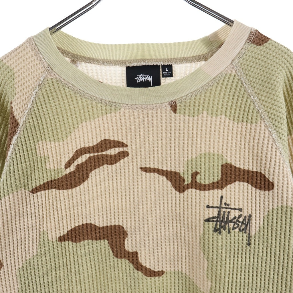 STUSSY(ステューシー) Basic Stussy Thermal Sand Camo カモ柄クルーネックサーマル 長袖Tシャツ ブラウン 1140356
