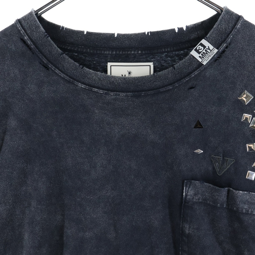 MAISON MIHARAYASUHIRO(メゾンミハラヤスヒロ) 25AW EMBELLISHED BLEACHED TEE エンベリッシュド ブリーチ クルーネック半袖カットソーTシャツ グレー A15TS631
