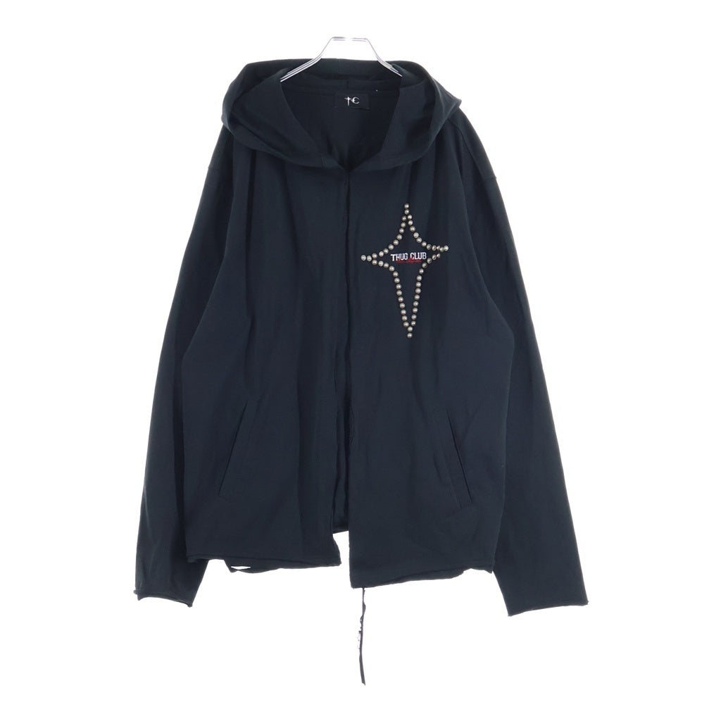 THUG CLUB(サグクラブ) T-STUDDED CUTOUT HOODIE Tスタッズ カットアウトフーディー パーカー ブラック TC26TS0602