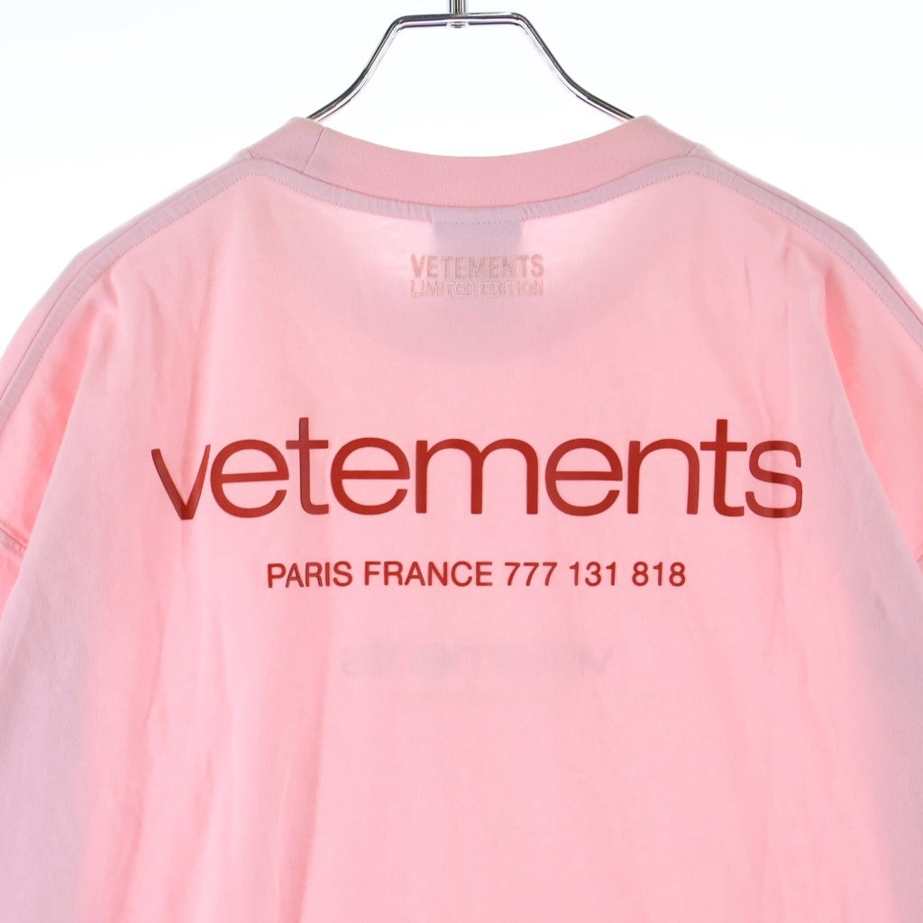 VETEMENTS(ヴェトモン) 24SS LIGHT JERSEY ライト ジャージー クルーネック半袖カットソーTシャツ ピンク UE64TR150P