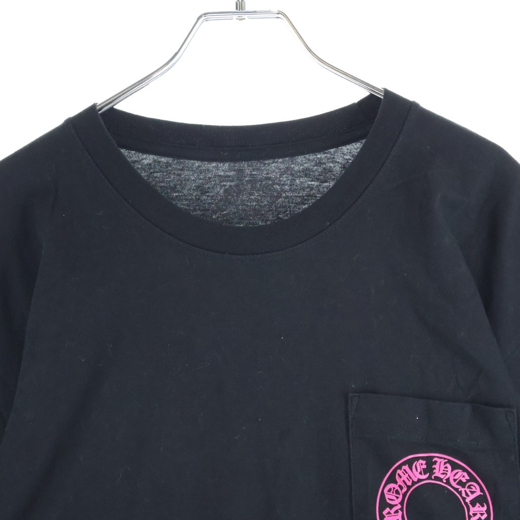 CHROME HEARTS(クロムハーツ) FLRL CRS HORSESHOE L/S 袖フローラルプリント クルーネック長袖Tシャツカットソー ブラック /ピンク