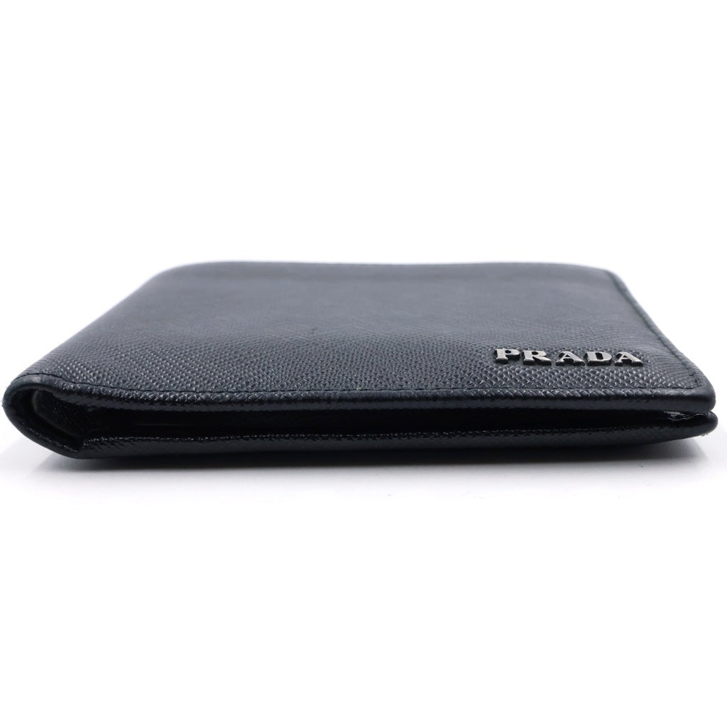 PRADA(プラダ) 二つ折り財布 三角プレート レザーコンパクトウォレット ブラック レディース