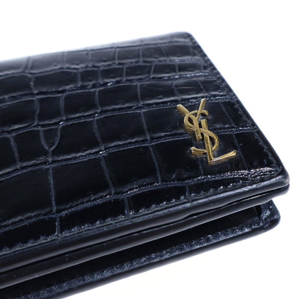 SAINT LAURENT PARIS(サンローランパリ) クロコエンボスレザー カードケース 名刺入れ ブラック レディース