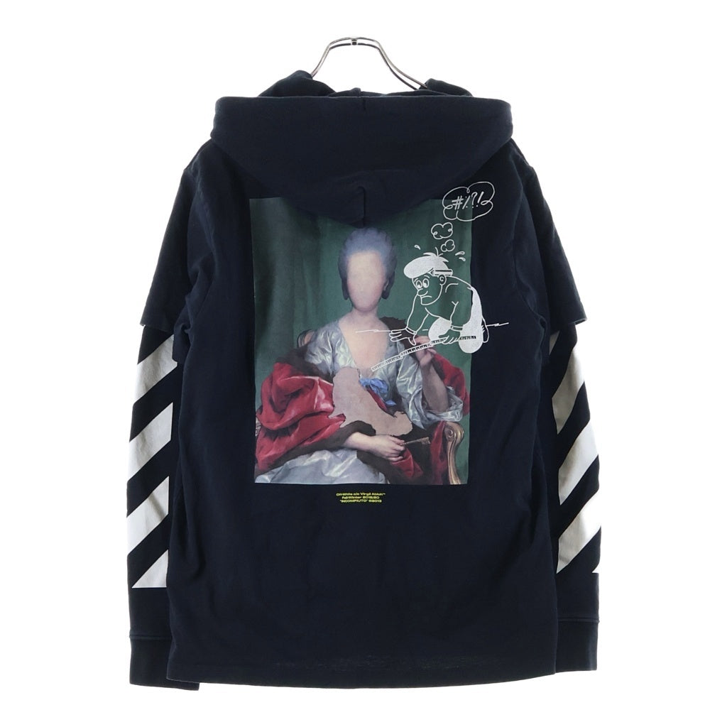 OFF-WHITE(オフホワイト) 19AW Diag Mariana Double Tee Hoodie ダイアグマリアナ レイヤード パーカー プルオーバーフーディー ブラック OMAB033E19185005