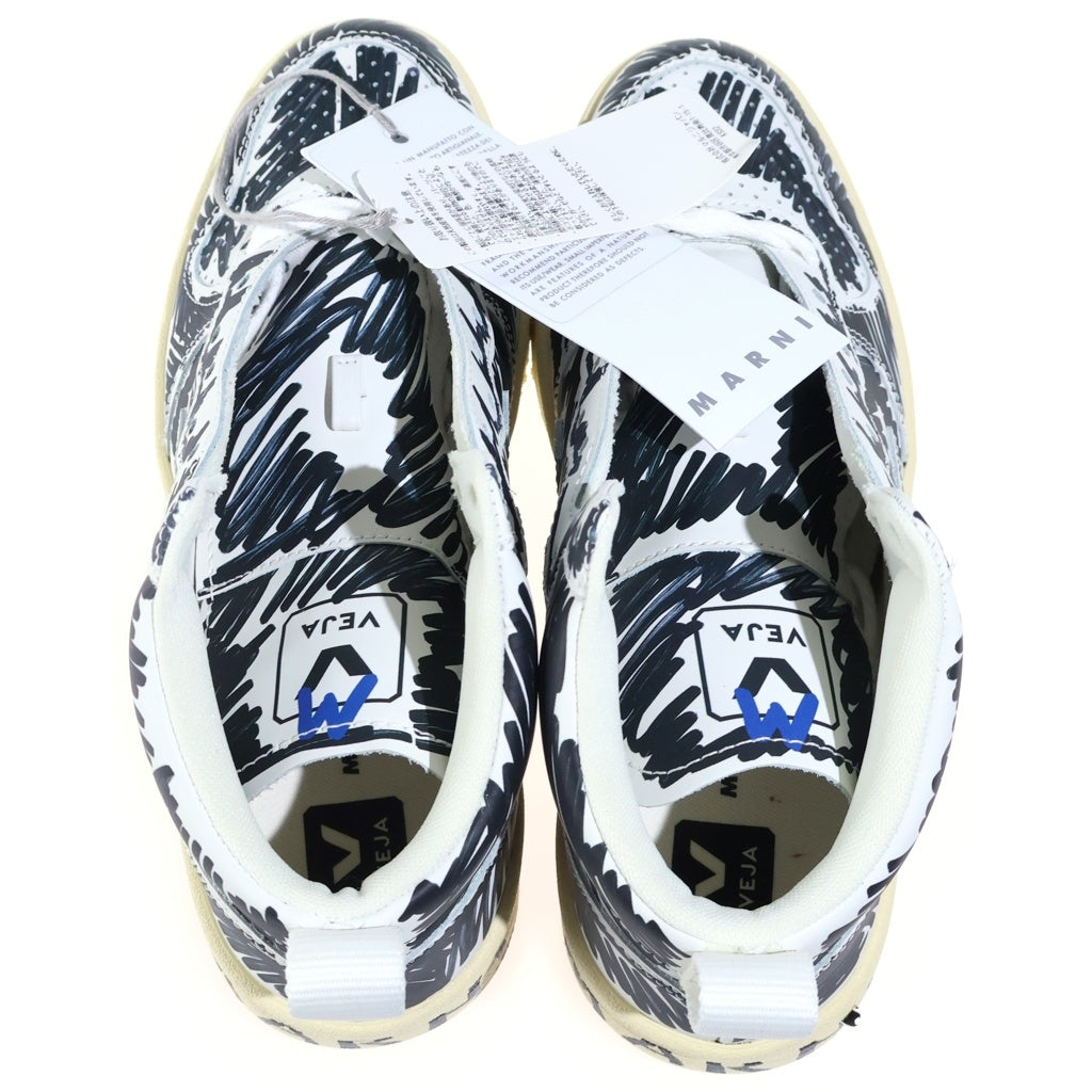 MARNI(マルニ) ×VEJA HIGH CUT SNEAKERS V-15 総柄プリント レザーハイカットスニーカー レディース ブラック/ホワイト VQMS3067AX-V1520-00N99