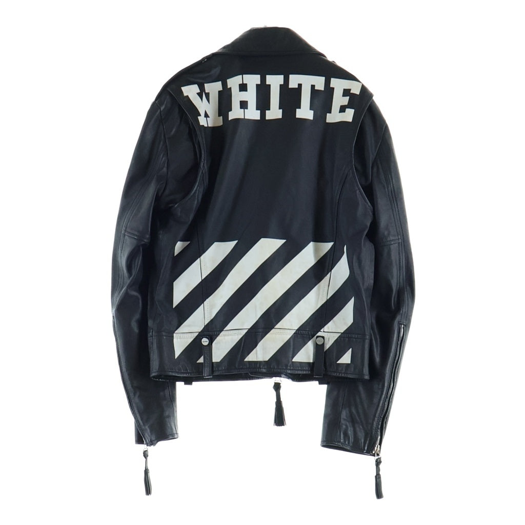 OFF-WHITE(オフホワイト) バックプリント カウレザーダブルライダースジャケット ブラック