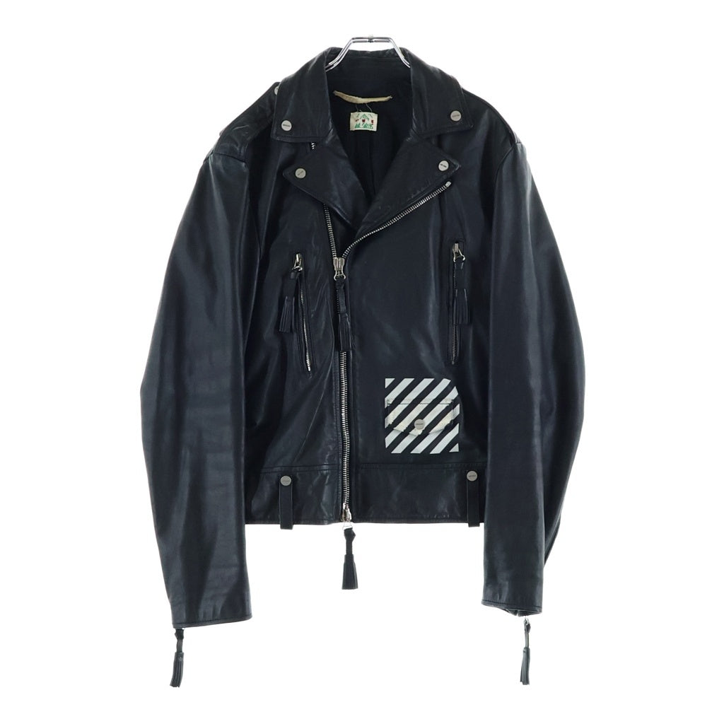 OFF-WHITE(オフホワイト) バックプリント カウレザーダブルライダースジャケット ブラック