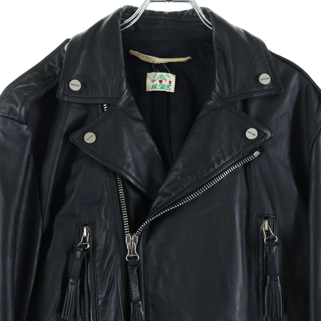 OFF-WHITE(オフホワイト) バックプリント カウレザーダブルライダースジャケット ブラック