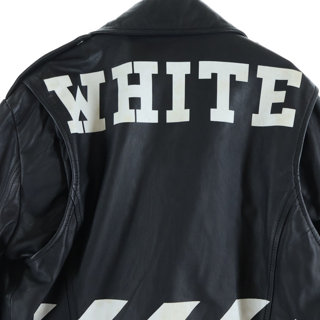 OFF-WHITE(オフホワイト) バックプリント カウレザーダブルライダースジャケット ブラック