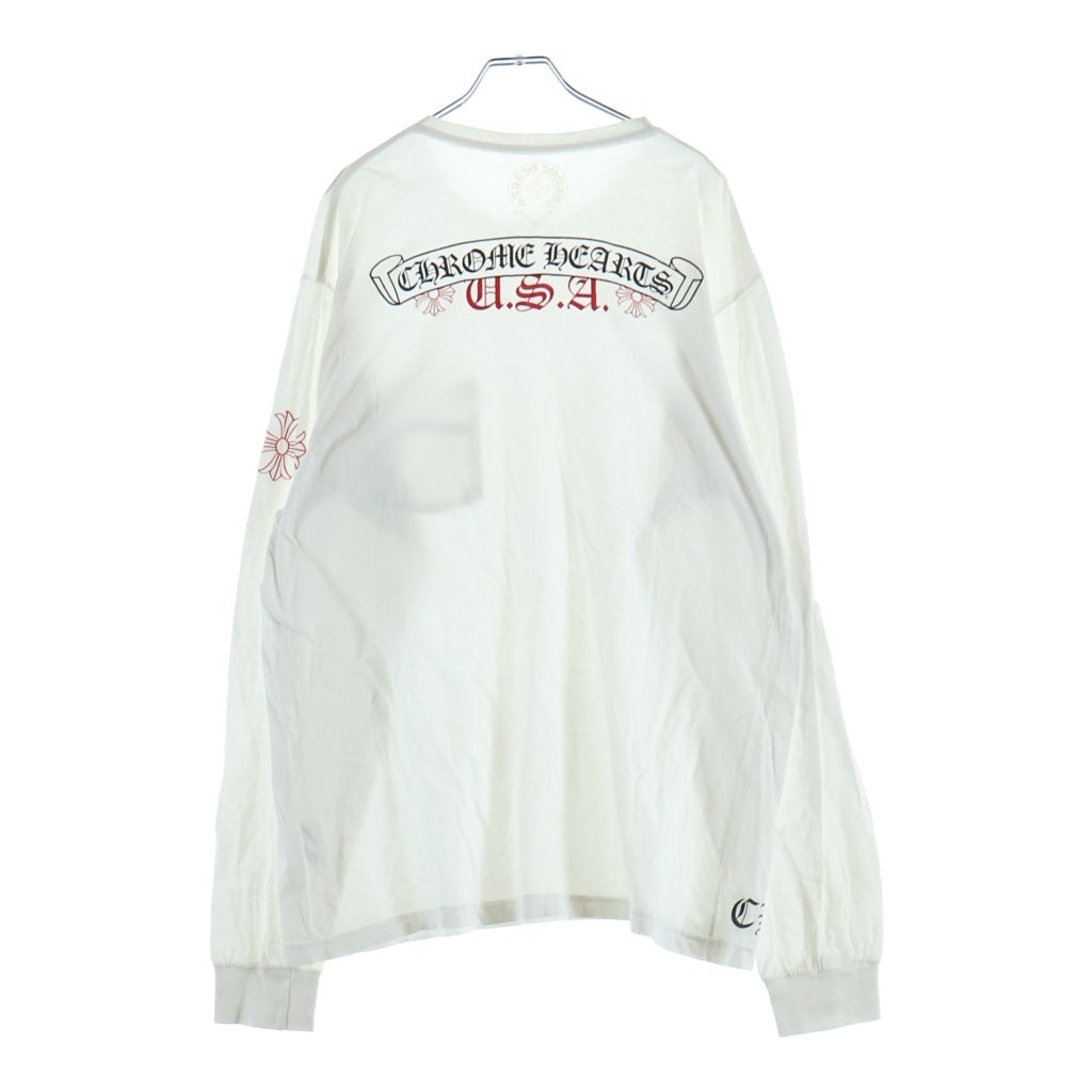 CHROME HEARTS(クロムハーツ) SCROLL LOGO USA L/S TEE バックスクロールラベルUSAプリント クルーネック長袖カットソーTシャツ ホワイト