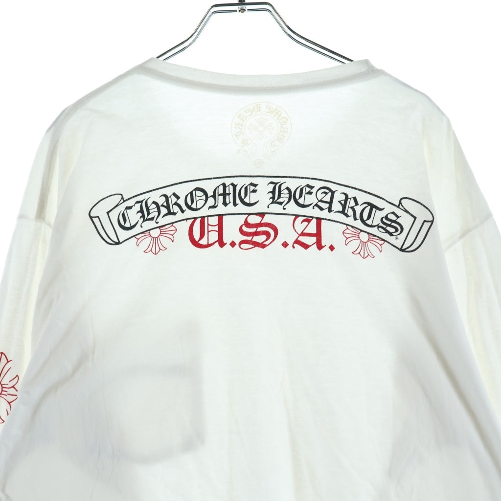 CHROME HEARTS(クロムハーツ) SCROLL LOGO USA L/S TEE バックスクロールラベルUSAプリント クルーネック長袖カットソーTシャツ ホワイト