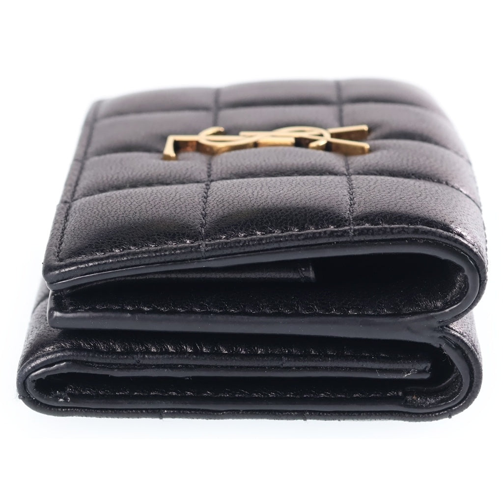 SAINT LAURENT PARIS(サンローランパリ) 三つ折り財布 コンパクトウォレット ラムスキン ブラック GD金具 787558 レディース