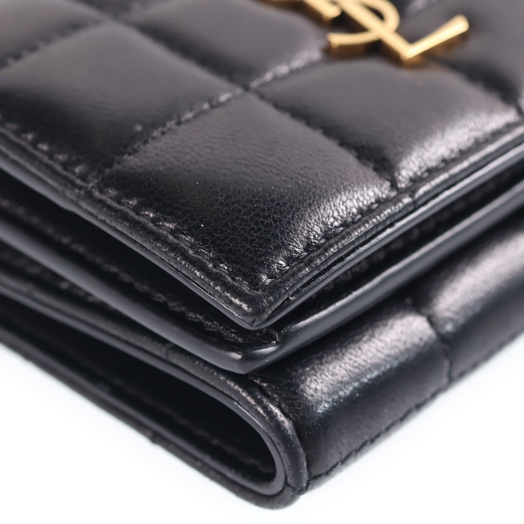 SAINT LAURENT PARIS(サンローランパリ) 三つ折り財布 コンパクトウォレット ラムスキン ブラック GD金具 787558 レディース